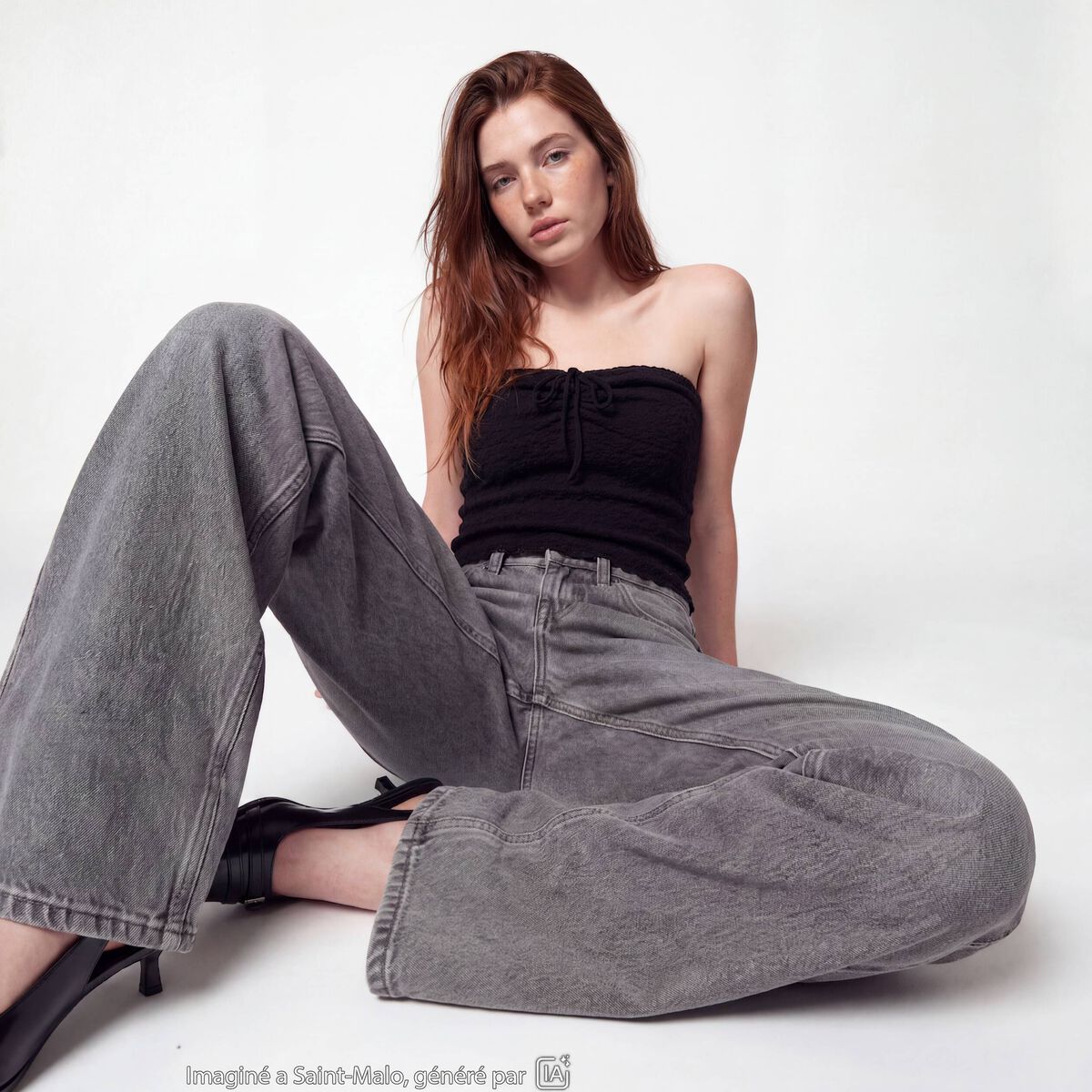 Jean regular taille haute denim gris ado