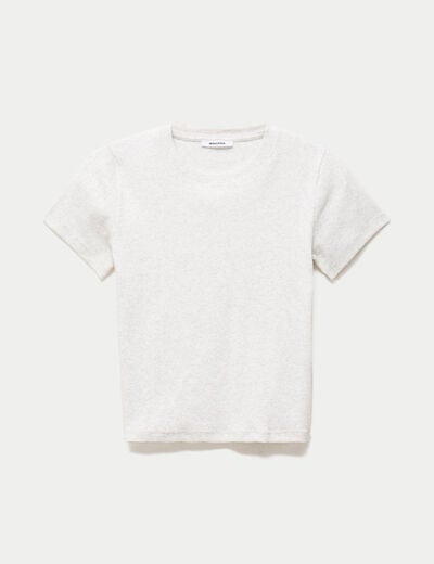 T-shirt ajust&eacute; col rond manches courtes ecru