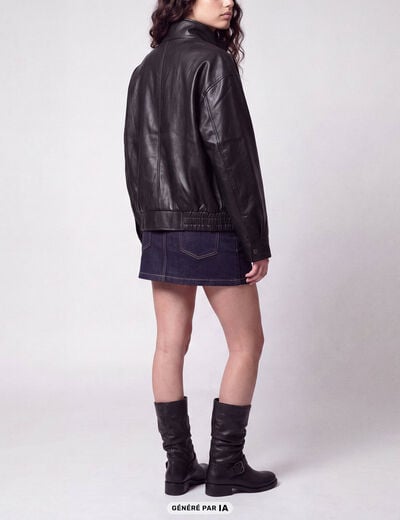 Veste oversize similicuir col biker noir