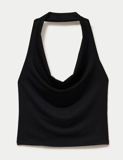 Top ajust&eacute; cropped d&eacute;collet&eacute; dos noir ado