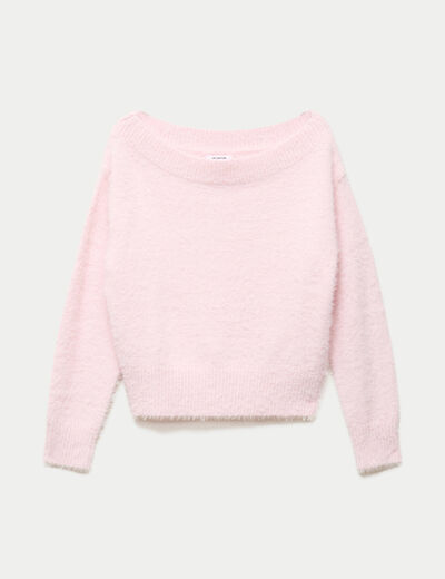Pull ajust&eacute; manches longues col bateau rose clair