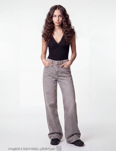 Jean wide leg taille standard denim gris ado