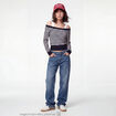 Pull col bateau manches longues bleu marine