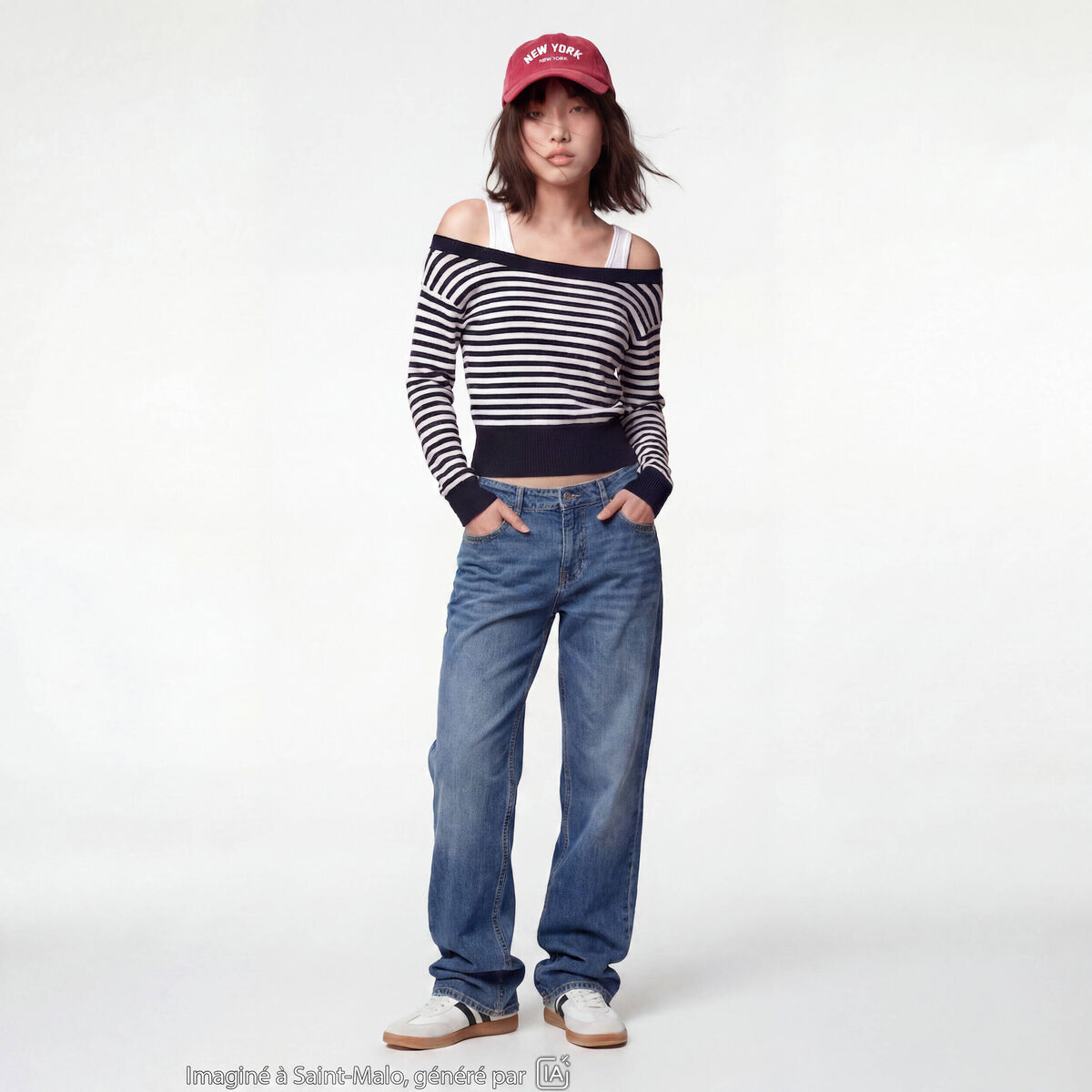 Pull col bateau manches longues bleu marine