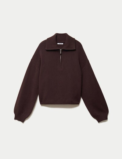 Pull col camionneur manches longues marron fonc&eacute;