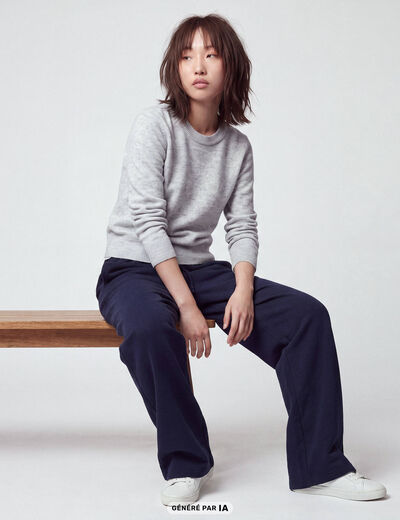 Pull col rond manches longues gris clair