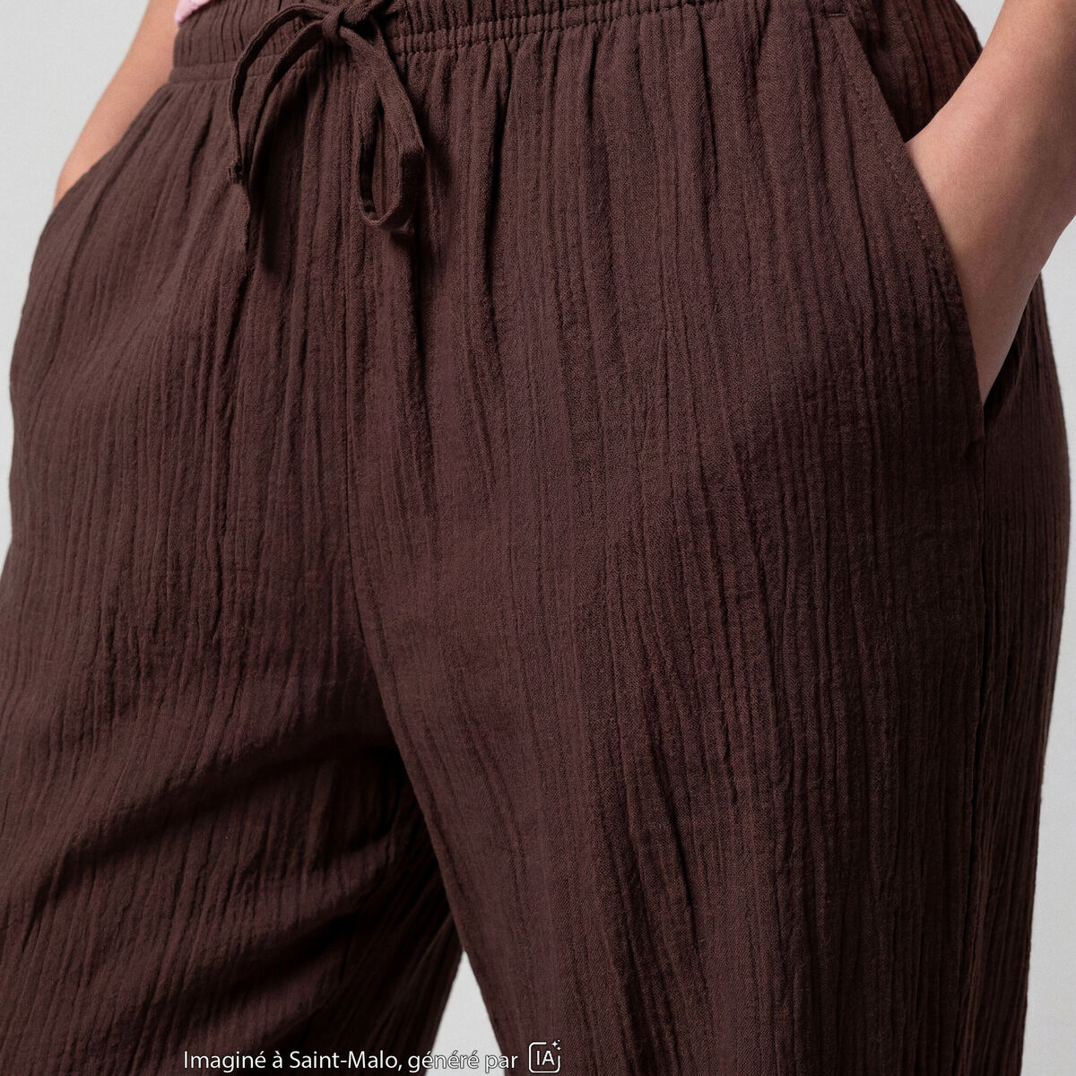 Pantalon large en cr&ecirc;pe taille standard marron fonc&eacute;