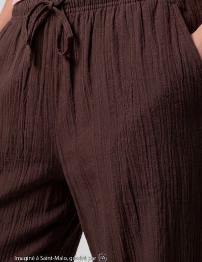 Pantalon large en cr&ecirc;pe taille standard marron fonc&eacute;