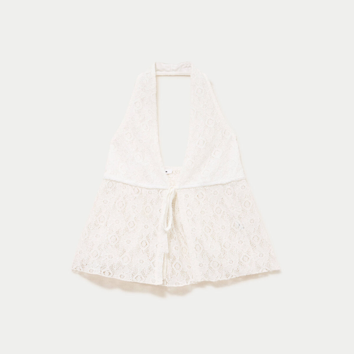 Top cintr&eacute; court sans manches dentelle ecru ado