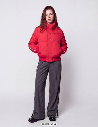 Doudoune droite cropped col montant rouge