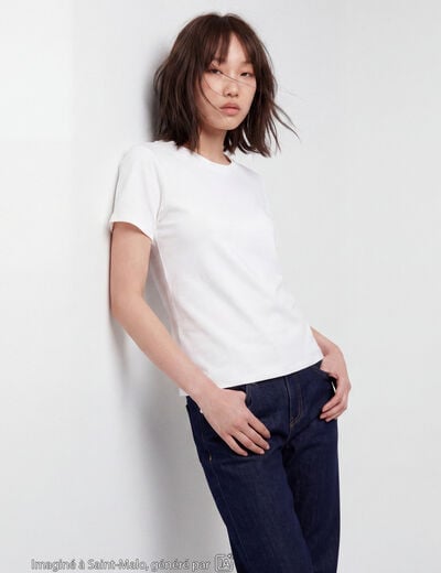 T-shirt ajust&eacute; col rond manches courtes blanc