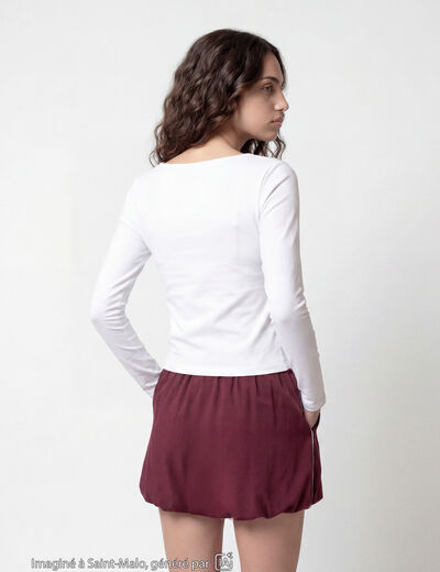 T-shirt ajust&eacute; d&eacute;collet&eacute; manches longues blanc