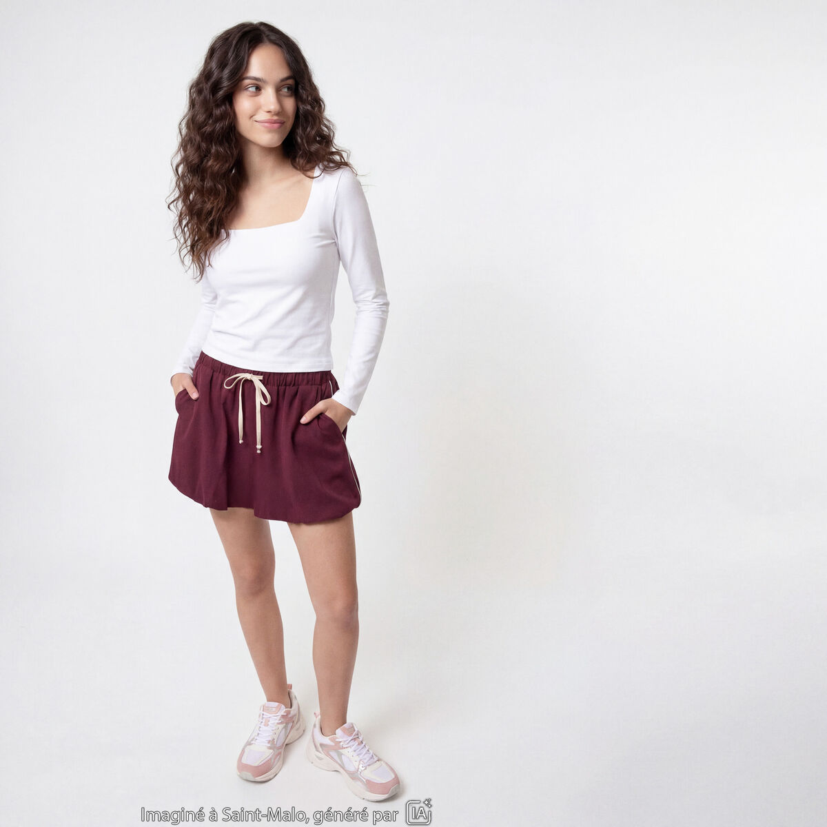 T-shirt ajust&eacute; d&eacute;collet&eacute; manches longues blanc