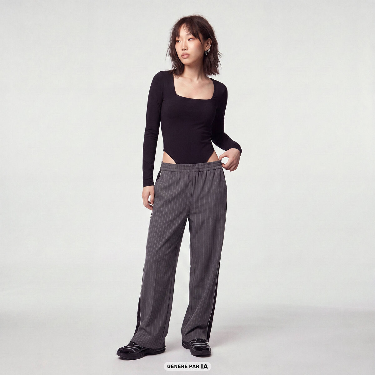 Body ajust&eacute; d&eacute;collet&eacute; manches longues noir