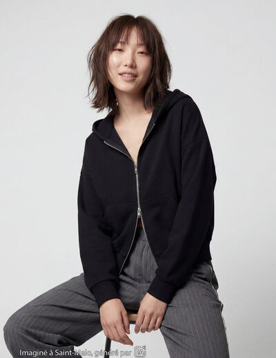 Sweat oversize court &agrave; capuche noir