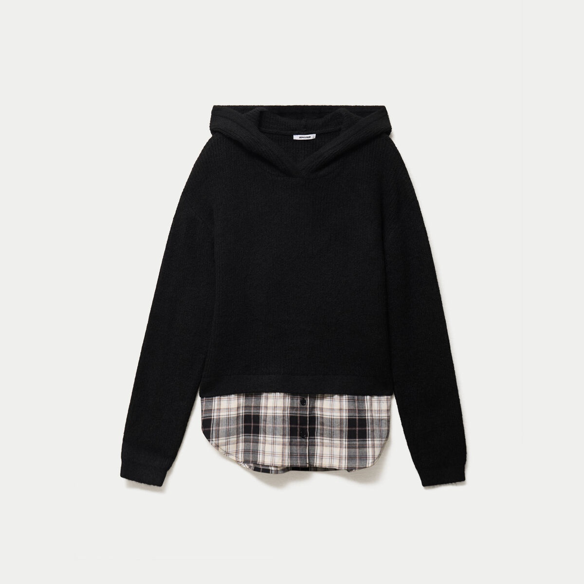 Pull bi-mati&egrave;re &agrave; capuche noir