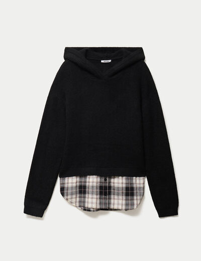 Pull bi-mati&egrave;re &agrave; capuche noir