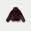 Manteau droit court fausse fourrure marron fonc&eacute;