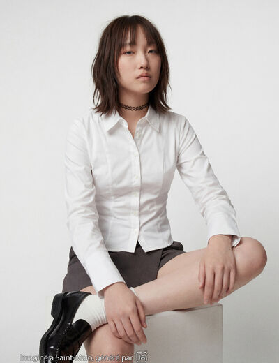 Chemise ajust&eacute;e courte col classique ecru