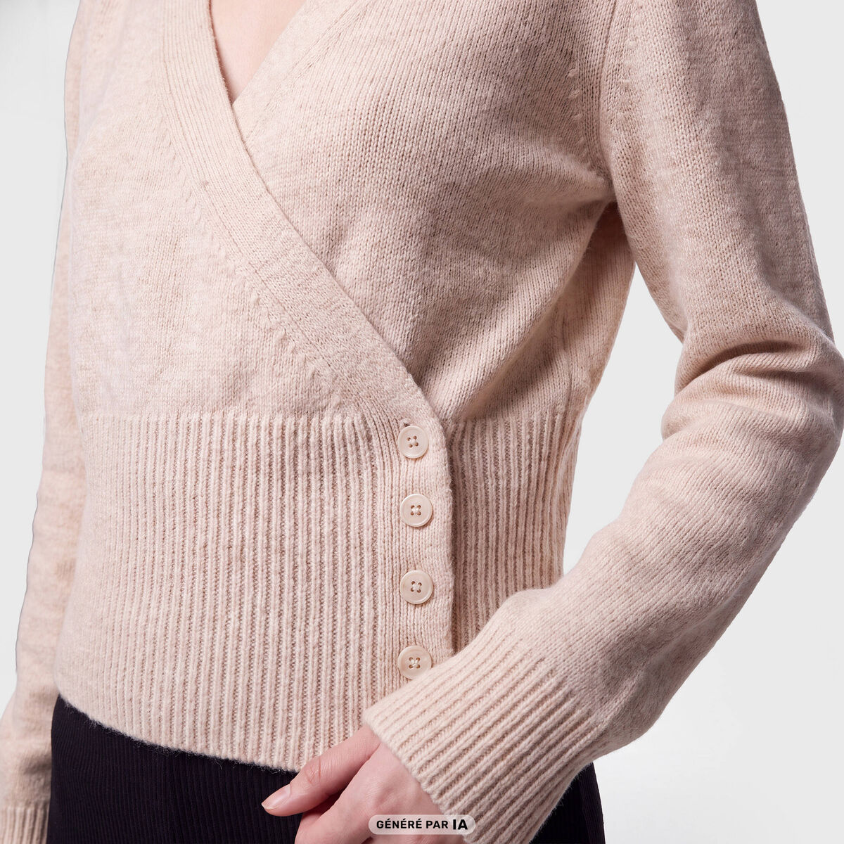 Pull col v manches longues beige
