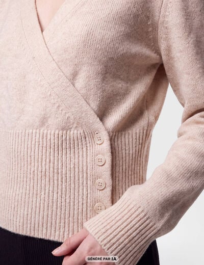 Pull col v manches longues beige