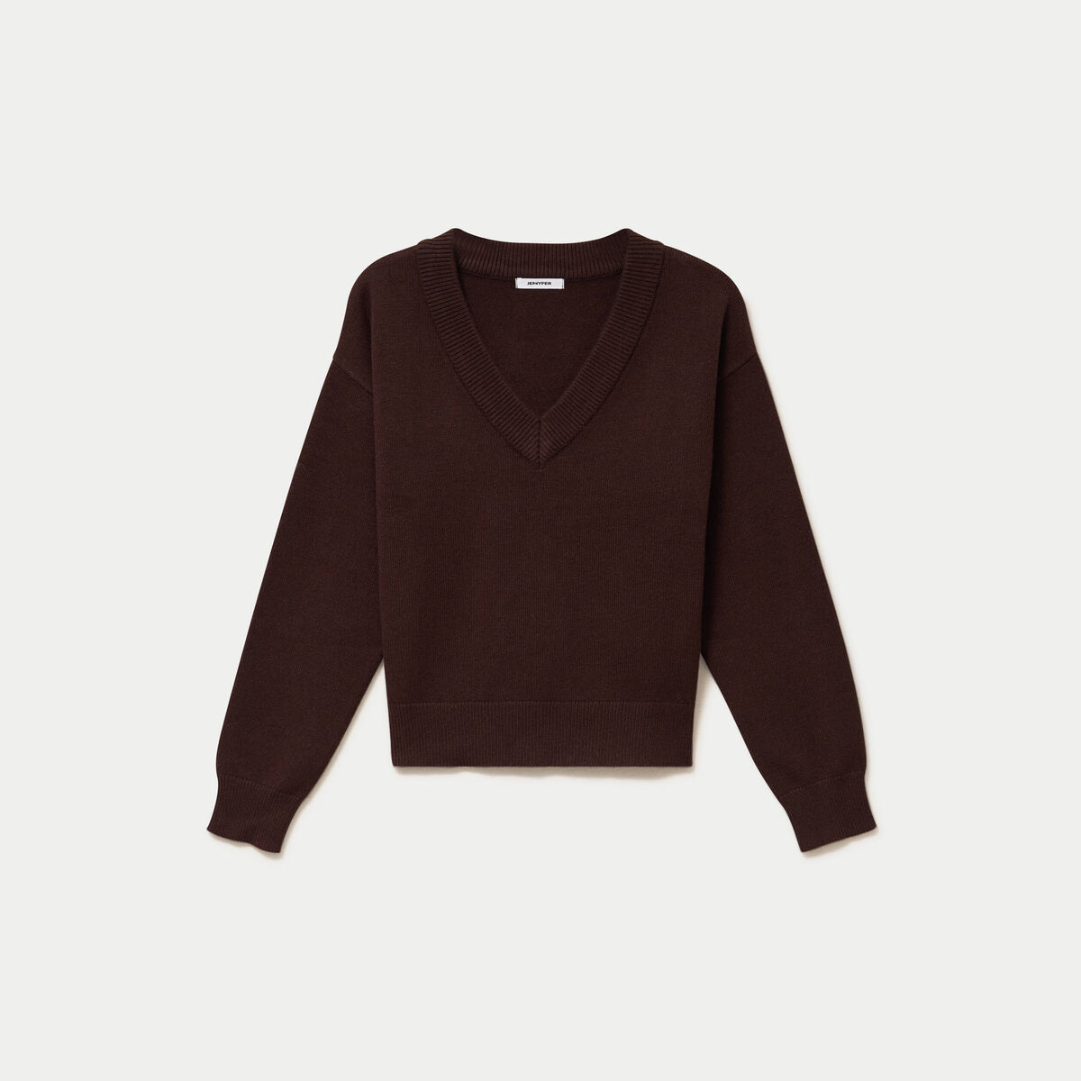 Pull ajust&eacute; d&eacute;collet&eacute; manches longues marron fonc&eacute;