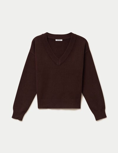 Pull ajust&eacute; d&eacute;collet&eacute; manches longues marron fonc&eacute;