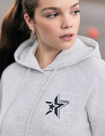 Sweat &agrave; capuche manches longues blanc