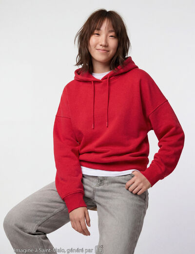 Sweat oversize &agrave; capuche manches longues rouge
