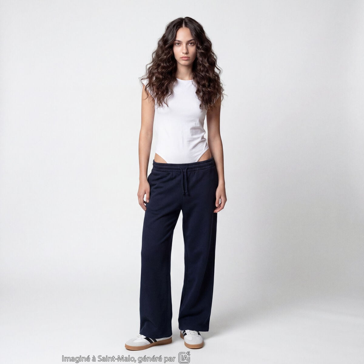 Jogging large en maille bleu marine