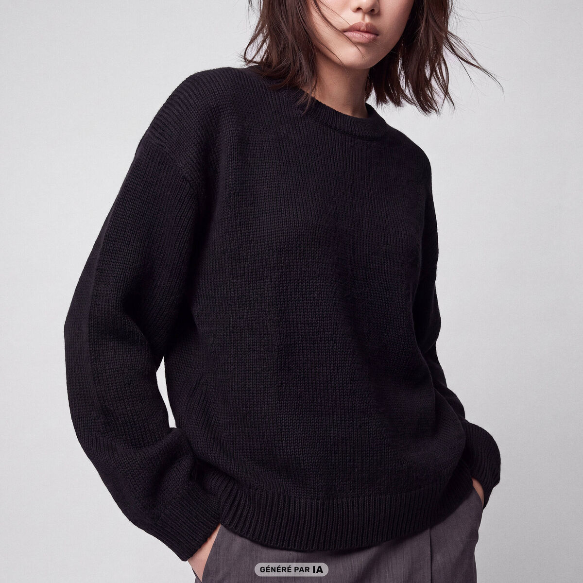 Pull oversize col rond manches longues noir