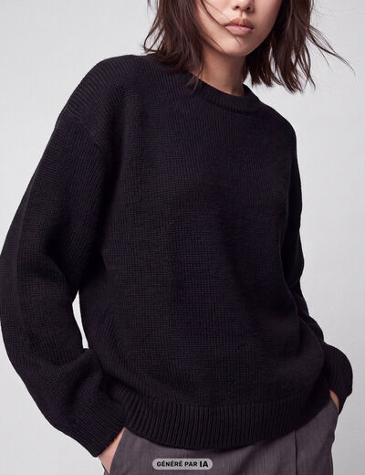 Pull oversize col rond manches longues noir