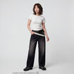 Jean wide leg taille basse denim noir ado