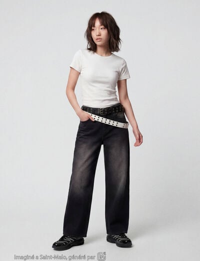Jean wide leg taille basse denim noir ado