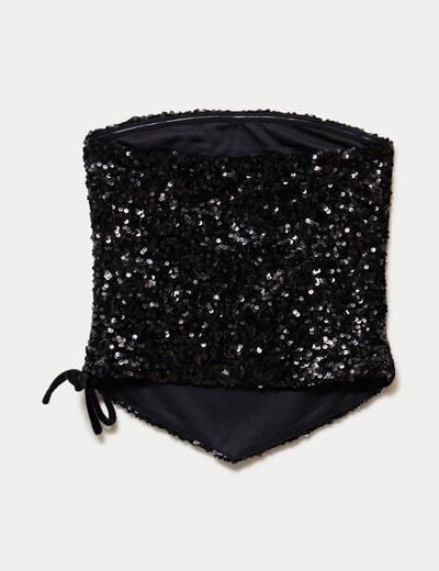 Top ajust&eacute; cropped &agrave; sequins noir