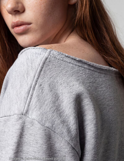 Sweat oversize cropped col bateau gris clair