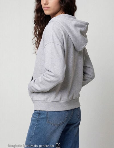 Sweat oversize court &agrave; capuche gris clair ado