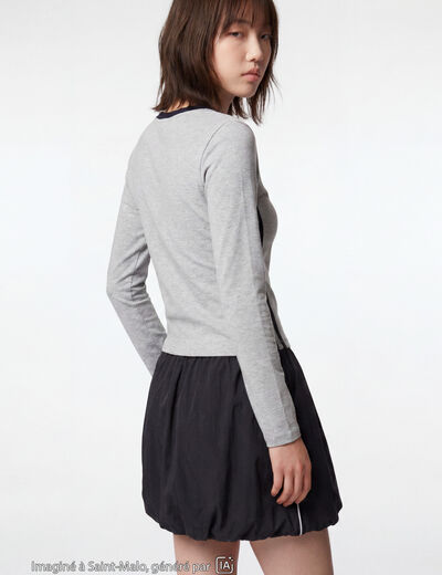 Top ajust&eacute; col v manches longues gris fonc&eacute;