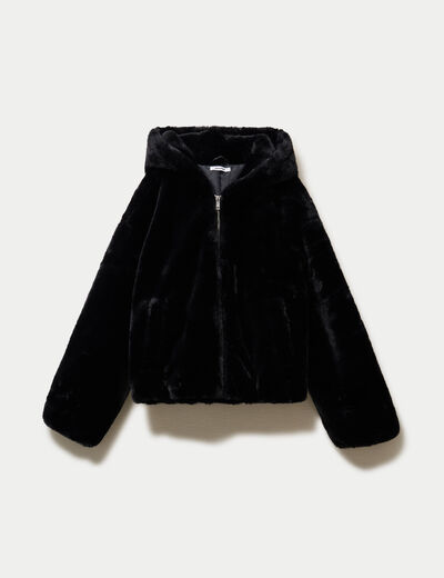 Blouson capuche fausse fourrure noir