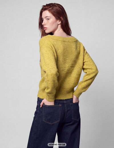 Pull col rond manches longues jaune clair