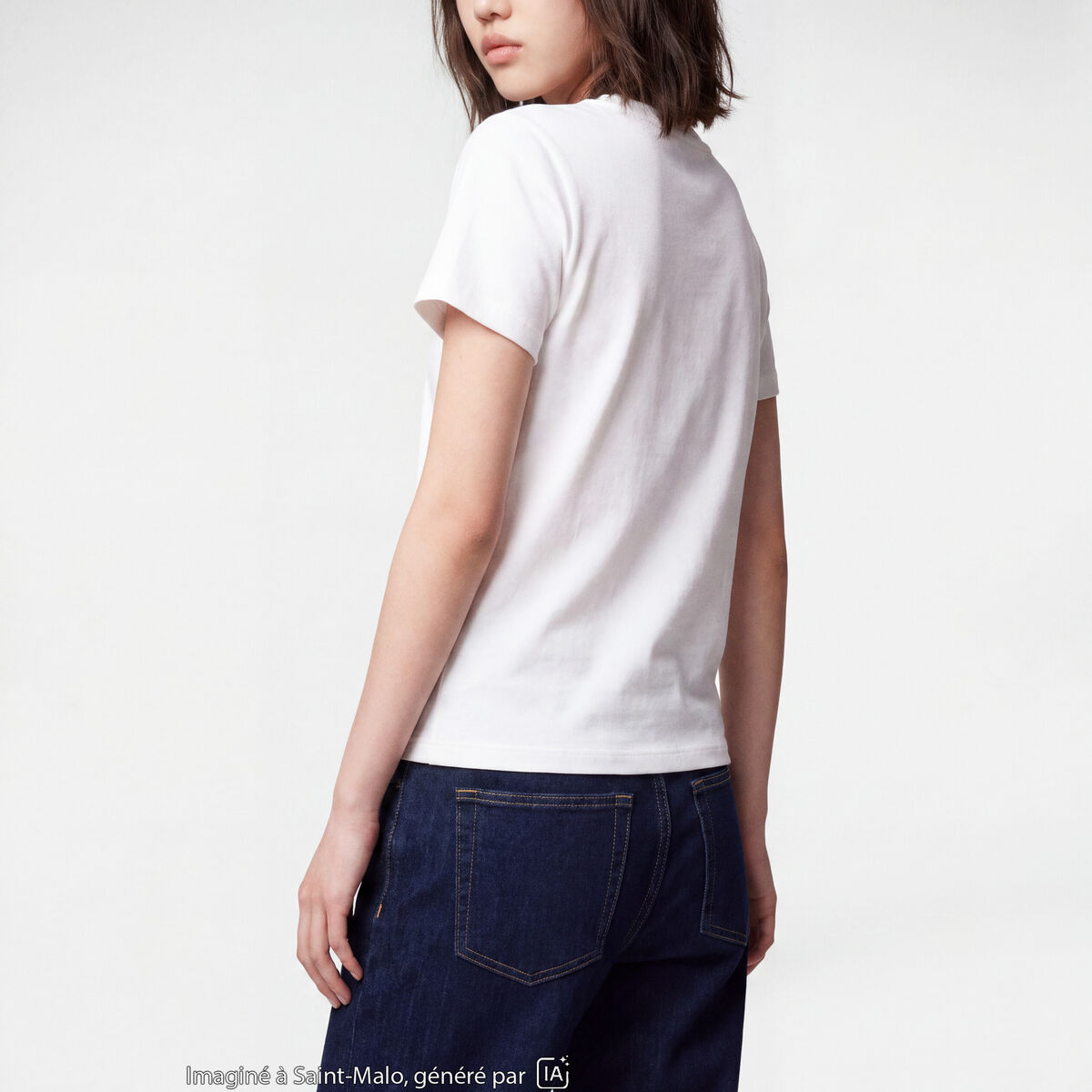T-shirt ajust&eacute; col rond manches courtes blanc