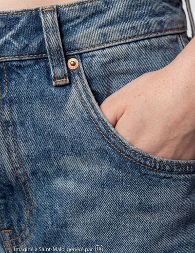 Jean regular taille haute denim double stone ado