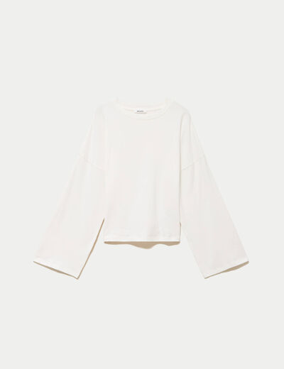 T-shirt cropped bas resserr&eacute; ecru