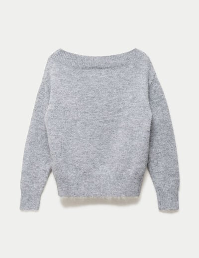 Pull col rond manches longues gris fonc&eacute;
