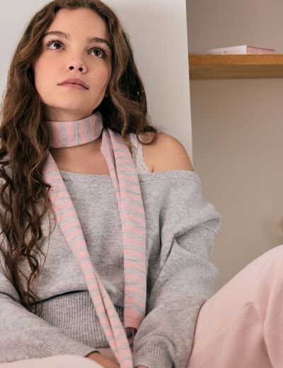 Sweat oversize cropped col bateau gris clair