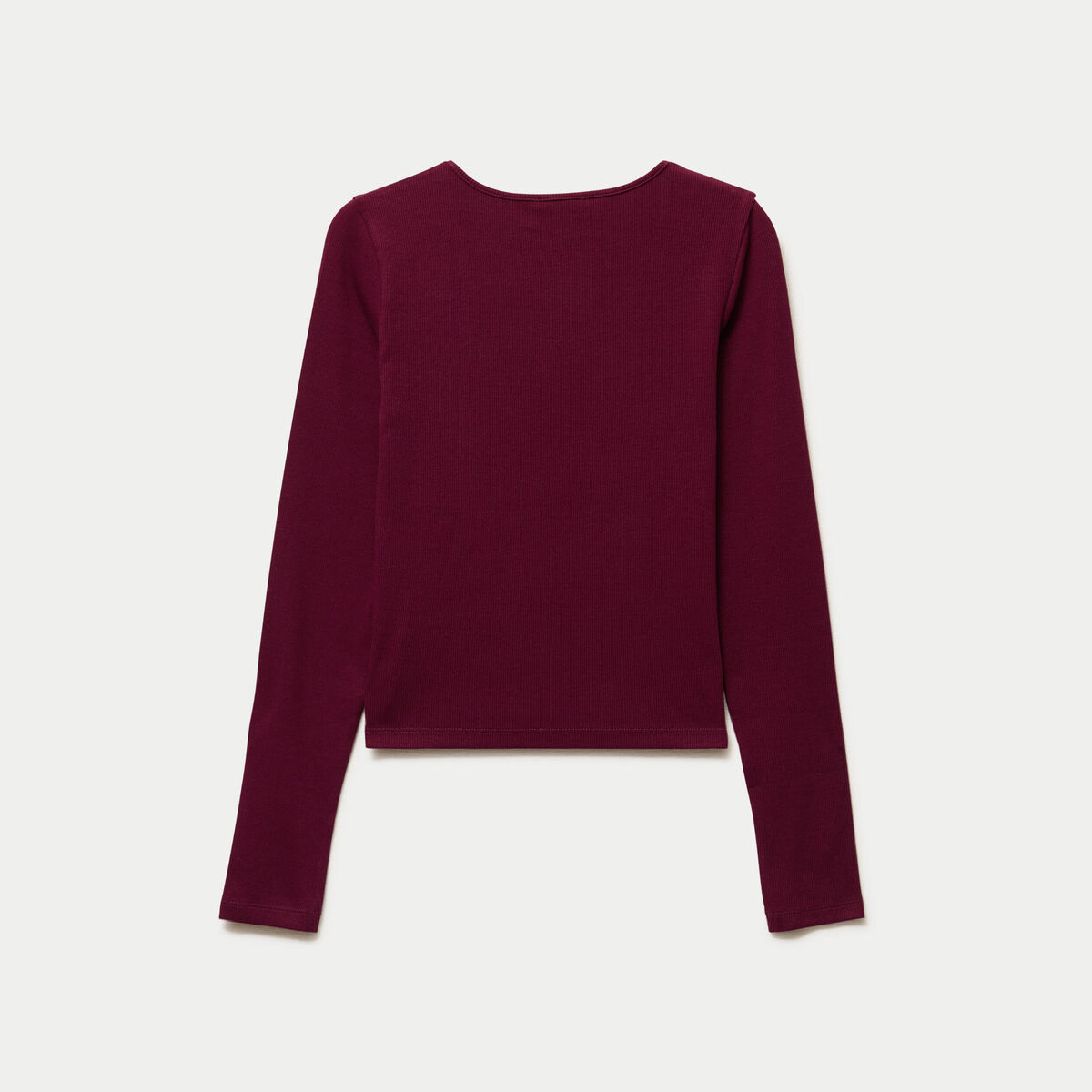 T-shirt ajust&eacute; col rond manches longues bordeaux