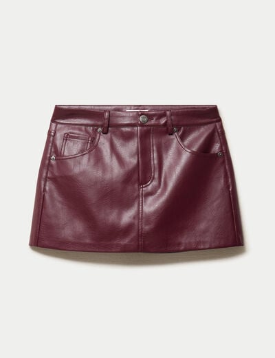 Jupe-short en similicuir bordeaux