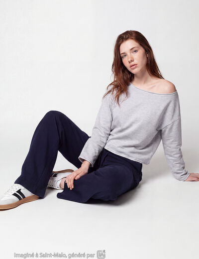 Sweat oversize cropped col bateau gris clair