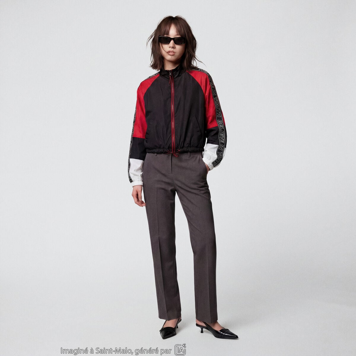 Blouson oversize cropped col biker noir