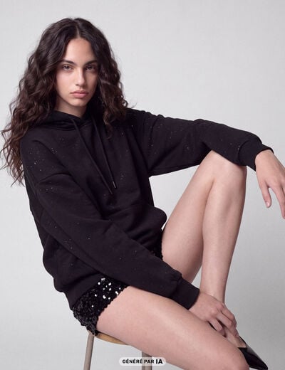 Sweat boyfriend brillant &agrave; capuche noir